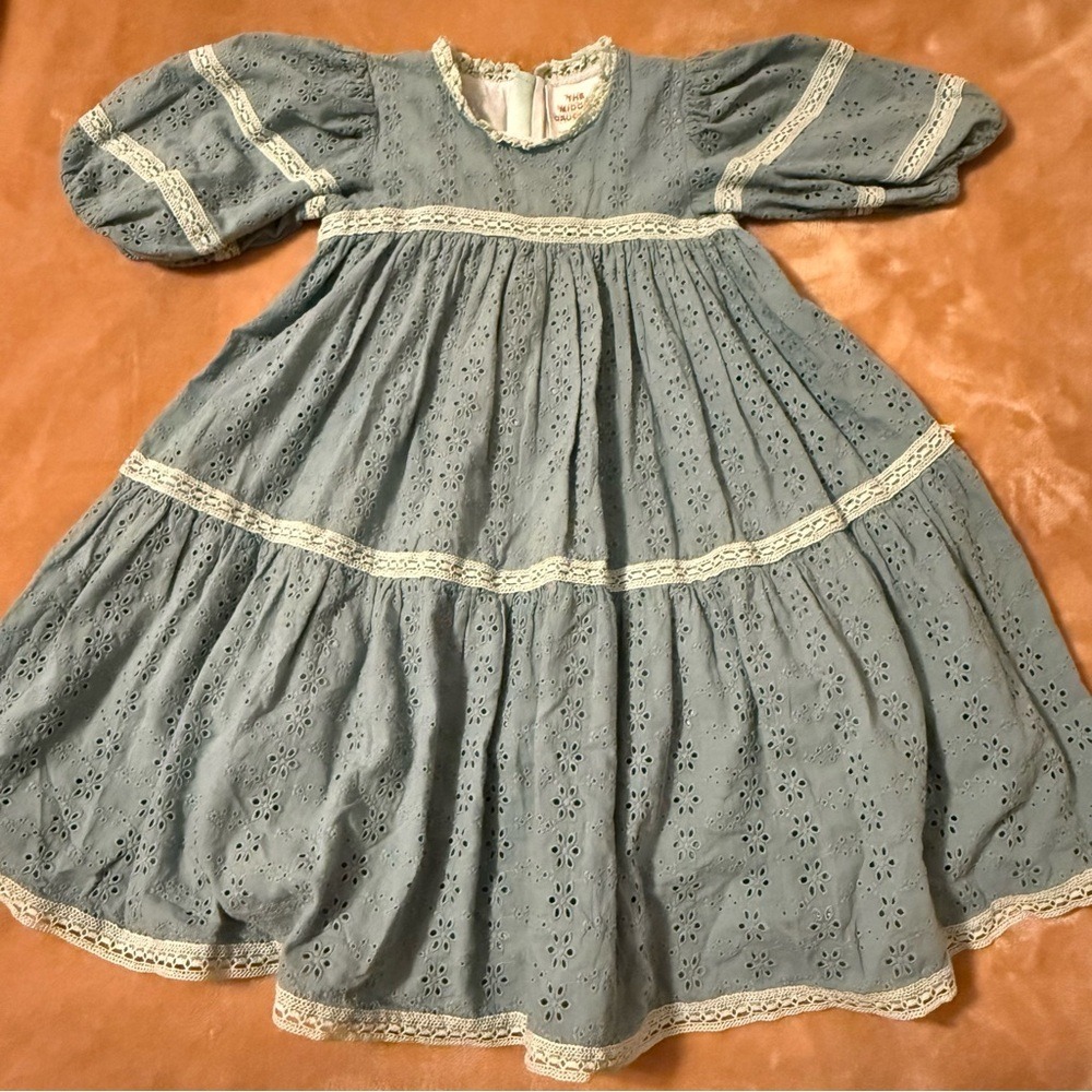 The Middle Daughter London Girls Blue Eyelet Lace Tiered Dress Size 5-6 Years